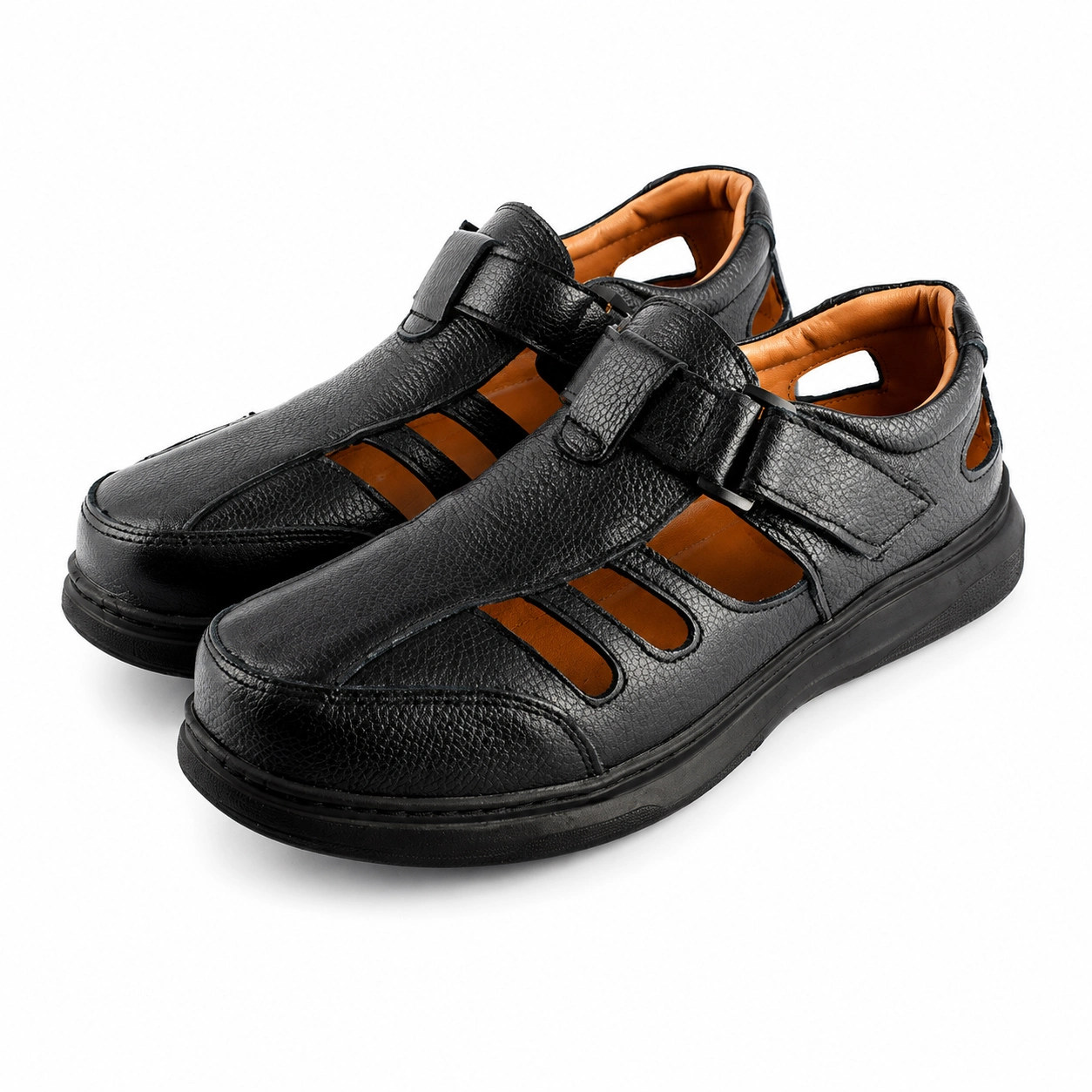 Sandale pour homme confort SM121 noir Cuir miniature